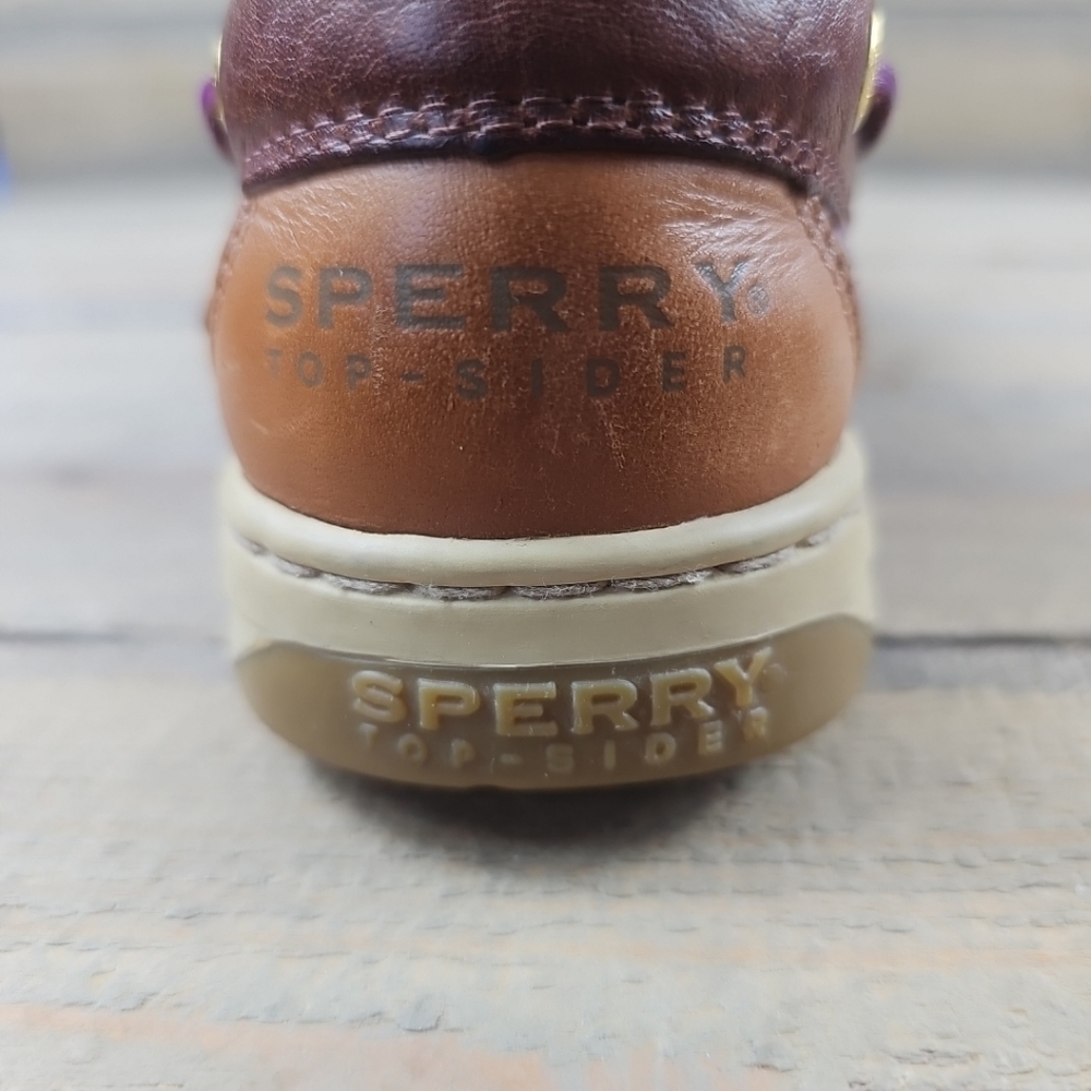 Sperry Topsider Brown Leather purple plaid Women's Boat Deck Shoes - Picture 12 of 14